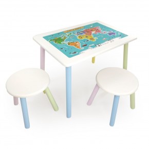 Детский комплект стол и два табурета круглых с накладкой Детский мир (Белый, Белый, Цветной) в Нягани - nyagan.mebel-74.com | фото