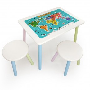 Детский комплект стол и два табурета круглых с накладкой Детский мир (Белый, Белый, Цветной) в Нягани - nyagan.mebel-74.com | фото