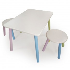 Детский комплект стол и два табурета круглых с накладкой Космос  (Белый, Белый, Цветной) в Нягани - nyagan.mebel-74.com | фото