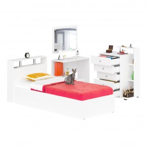 Камелия спальня № 7 Кровать 900 + Стол косметический + Зеркало + Комод, цвет белый, сп.м. 900х2000 мм., б/м, основание есть в Нягани - nyagan.mebel-74.com | фото