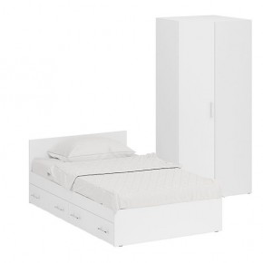 Кровать с ящиками 1200 + Шкаф угловой Стандарт, цвет белый, ШхГхВ 123,5х203,5х70 + 81,2х81,2х200 см., сп.м. 1200х2000 мм., без матраса, основание есть в Нягани - nyagan.mebel-74.com | фото