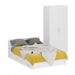 Кровать с ящиками 1400 + Шкаф 2-х створчатый Стандарт, цвет белый, ШхГхВ 143,5х203,5х70 + 90х52х200 см., сп.м. 1400х2000 мм., б/м, основание есть в Нягани - nyagan.mebel-74.com | фото