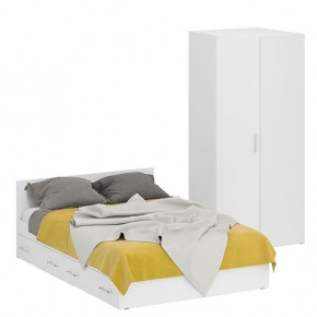 Кровать с ящиками 1400 + Шкаф угловой Стандарт, цвет белый, ШхГхВ 143,5х203,5х70 + 81,2х81,2х200 см., сп.м. 1400х2000 мм., без матраса, основание есть в Нягани - nyagan.mebel-74.com | фото