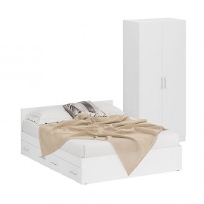 Кровать с ящиками 1600 + Шкаф 2-х створчатый Стандарт, цвет белый, ШхГхВ 163,5х203,5х70 + 90х52х200 см., сп.м. 1600х2000 мм., б/м, основание есть в Нягани - nyagan.mebel-74.com | фото