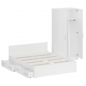 Кровать с ящиками 1600 + Шкаф 2-х створчатый Стандарт, цвет белый, ШхГхВ 163,5х203,5х70 + 90х52х200 см., сп.м. 1600х2000 мм., б/м, основание есть в Нягани - nyagan.mebel-74.com | фото
