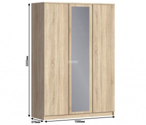 Шкаф 3х дверный с зеркалом Веста СБ-2258 (Дуб Сонома) в Нягани - nyagan.mebel-74.com | фото