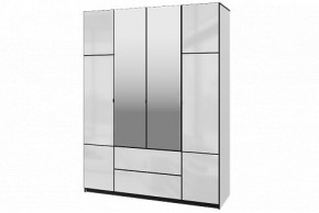 Шкаф 4-х дверный Палермо 02 с ящиками и зеркалом Белый гладкий шелк/Черный гладкий шелк в Нягани - nyagan.mebel-74.com | фото