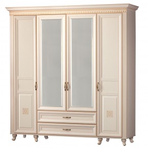 Шкаф для одежды 4-дверный с зеркалом №493 Марлен кремовый белый в Нягани - nyagan.mebel-74.com | фото