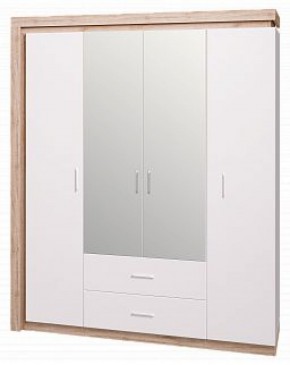 Шкаф для одежды с ящиками 4-х створчатый с зеркалом Люмен 16 в Нягани - nyagan.mebel-74.com | фото