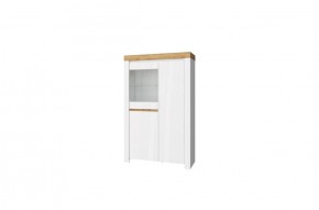 Шкаф с витриной 1V2D, TAURUS, цвет белый/дуб вотан в Нягани - nyagan.mebel-74.com | фото