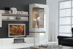 Шкаф с витриной 3D/TYP 01L, LINATE ,цвет белый/сонома трюфель в Нягани - nyagan.mebel-74.com | фото